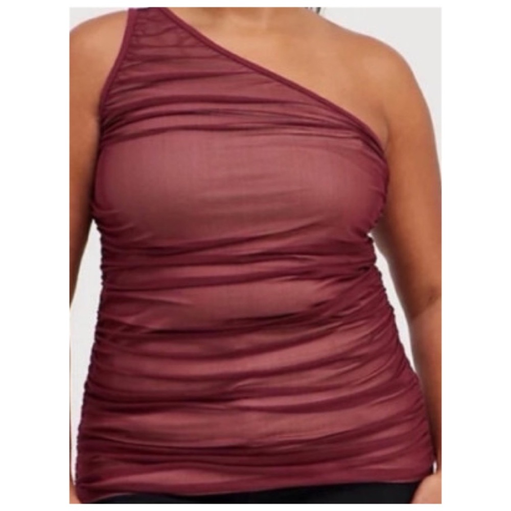 Torrid Burgundy Mesh One Shoulder Top
